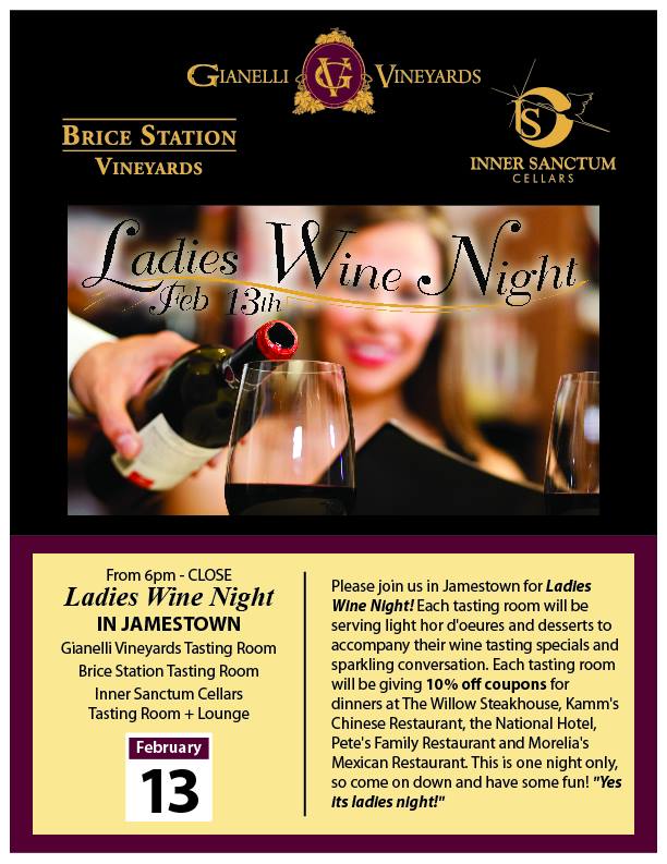 Ladies Wine Night in Jamestown February 13th
