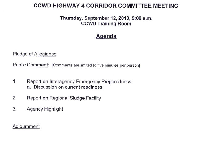 CCWD Hwy. 4 Corridor Committee Meeting On Emergency Preparedness 
